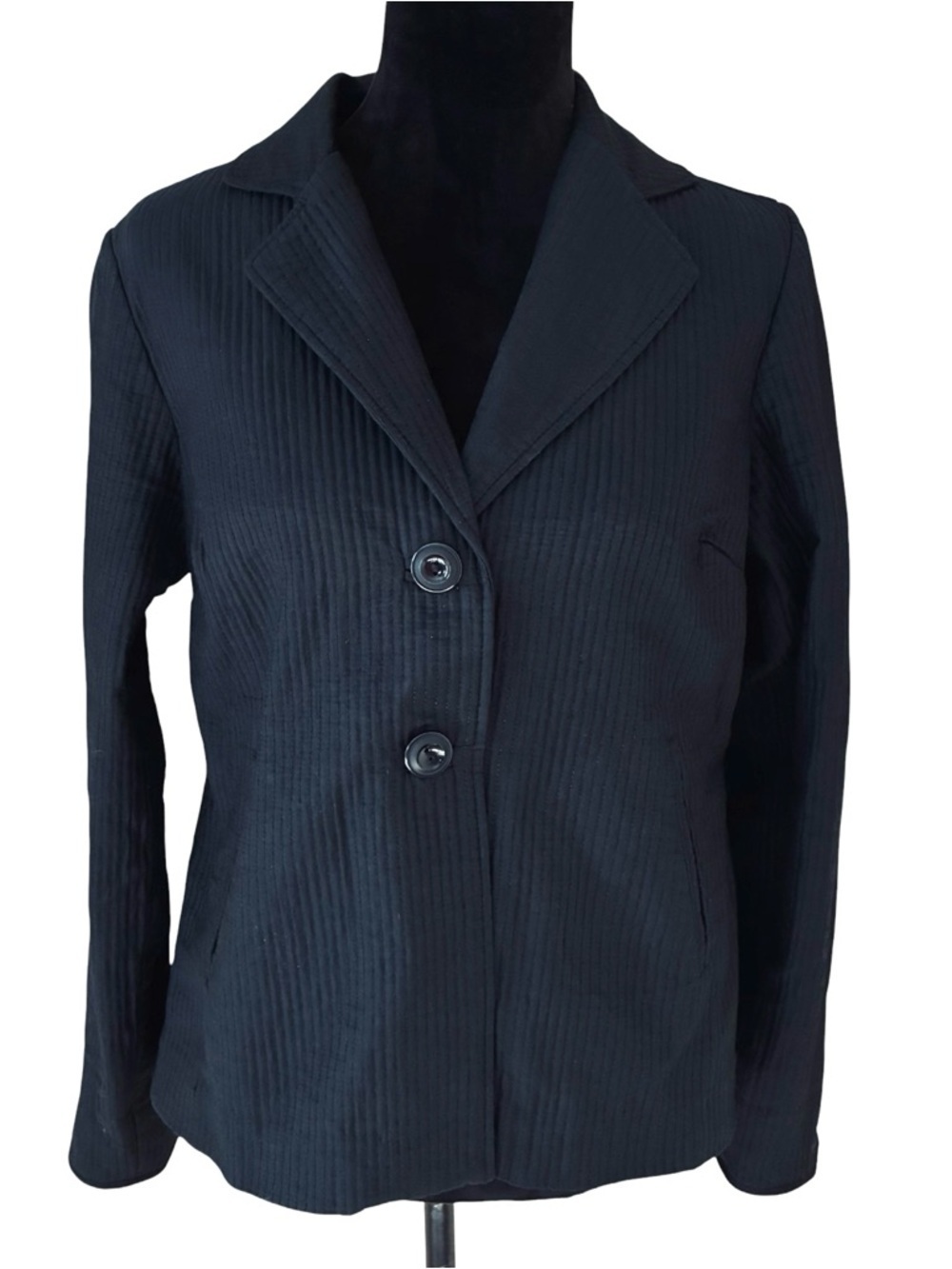 Coldwater Creek Size 6 Black Bow Quilted Two-Button Silk Blend Blazer Jacket - Picture 2 of 10